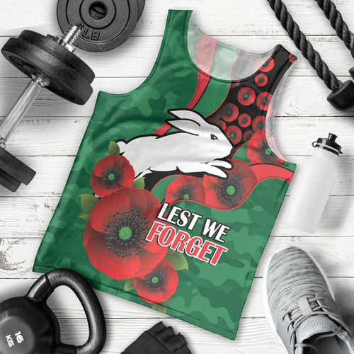 South Sydney Rabbitohs ANZAC Personalised Men Tank Top Lest We Forget Poppy Camo
