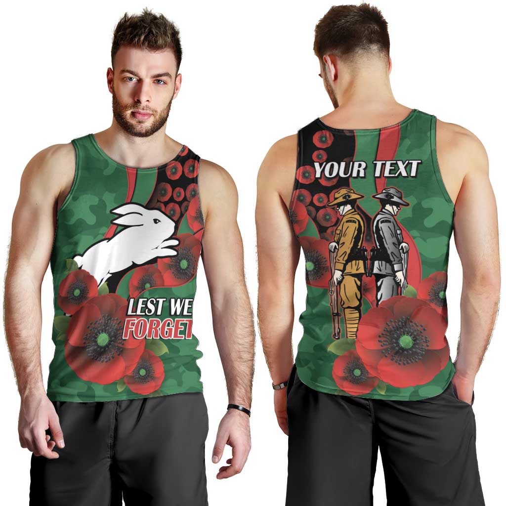 South Sydney Rabbitohs ANZAC Personalised Men Tank Top Lest We Forget Poppy Camo