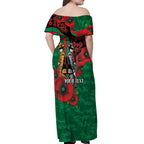 South Sydney Rabbitohs ANZAC Personalised Off Shoulder Maxi Dress Lest We Forget Poppy Camo
