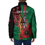 South Sydney Rabbitohs ANZAC Personalised Padded Jacket Lest We Forget Poppy Camo