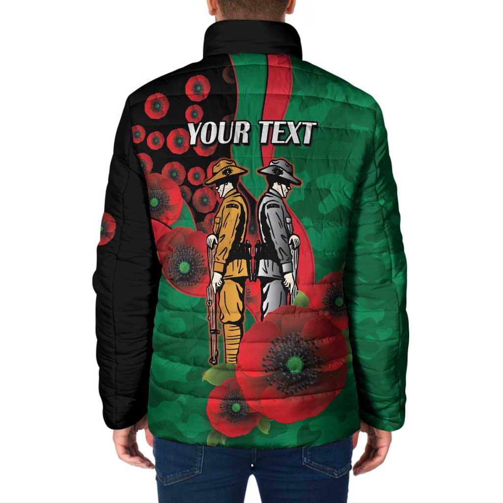 South Sydney Rabbitohs ANZAC Personalised Padded Jacket Lest We Forget Poppy Camo