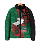South Sydney Rabbitohs ANZAC Personalised Padded Jacket Lest We Forget Poppy Camo