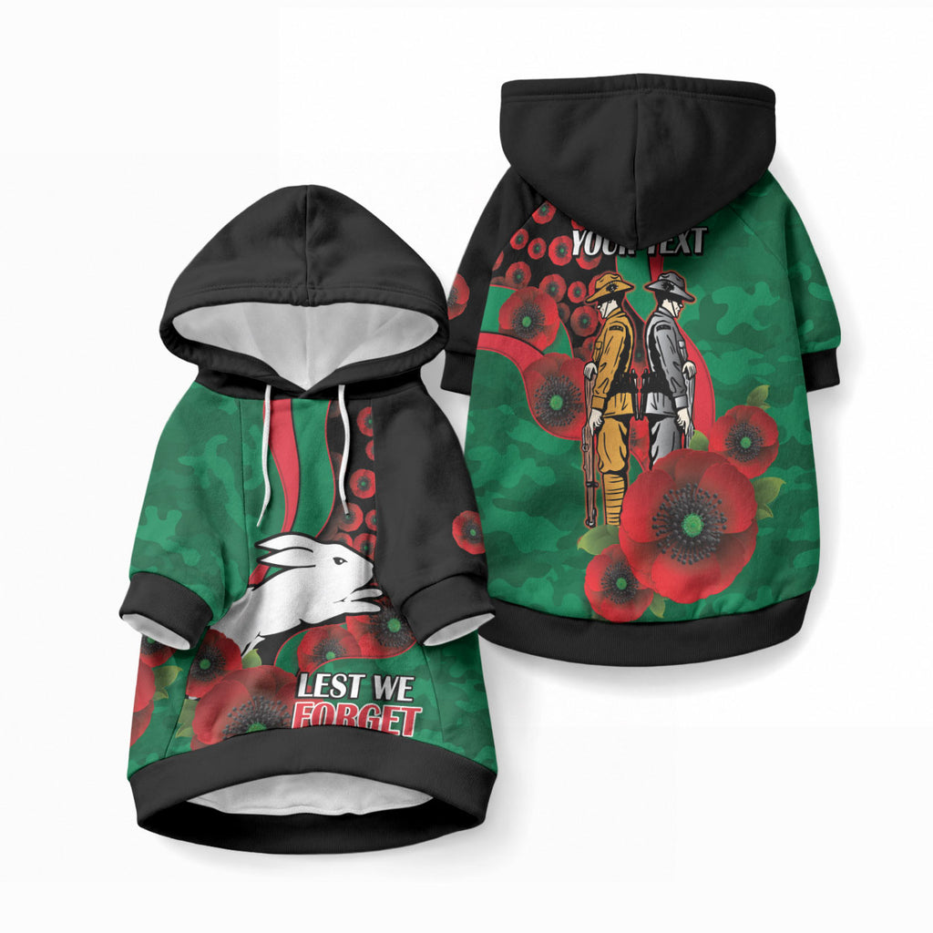 South Sydney Rabbitohs ANZAC Personalised Pet Hoodie Lest We Forget Poppy Camo