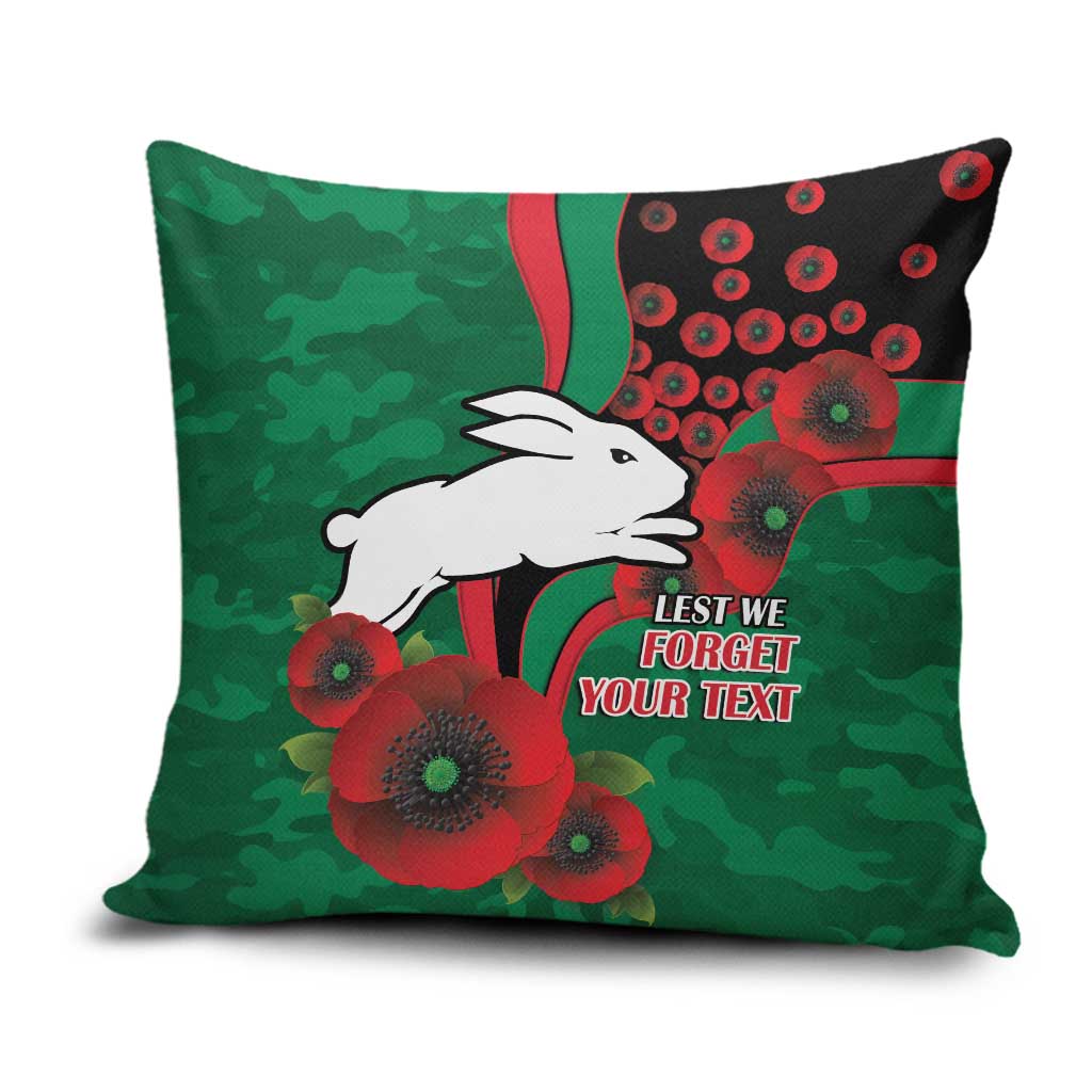 South Sydney Rabbitohs ANZAC Personalised Pillow Cover Lest We Forget Poppy Camo