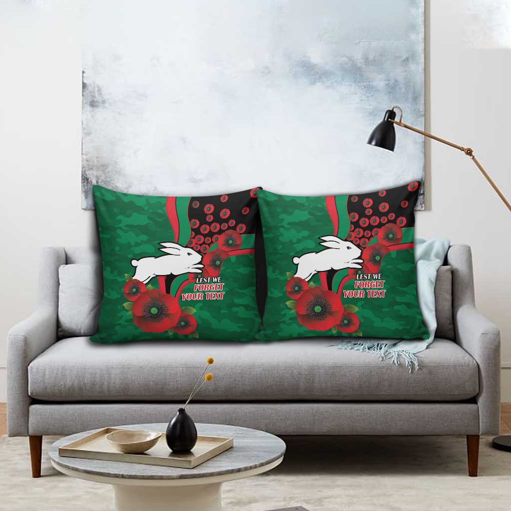 South Sydney Rabbitohs ANZAC Personalised Pillow Cover Lest We Forget Poppy Camo