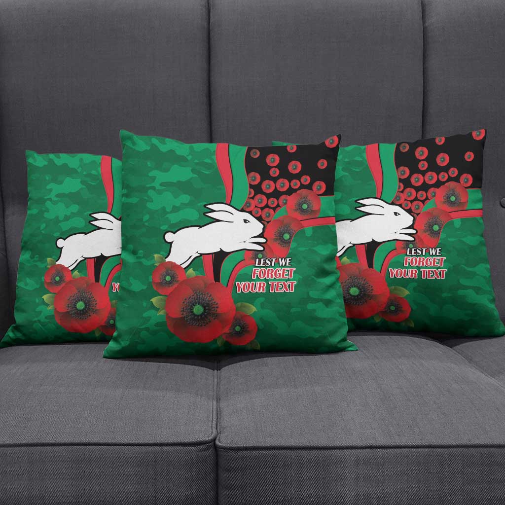 South Sydney Rabbitohs ANZAC Personalised Pillow Cover Lest We Forget Poppy Camo