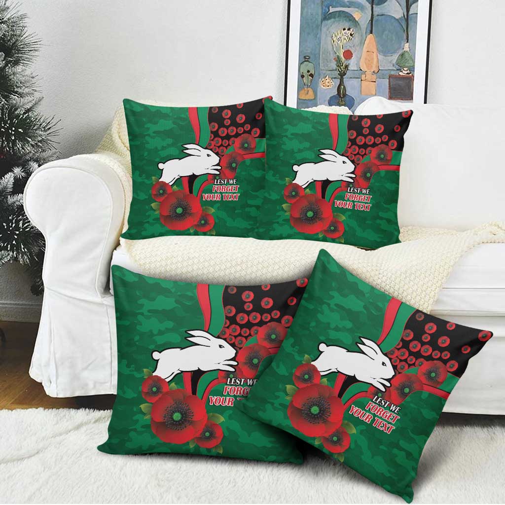South Sydney Rabbitohs ANZAC Personalised Pillow Cover Lest We Forget Poppy Camo