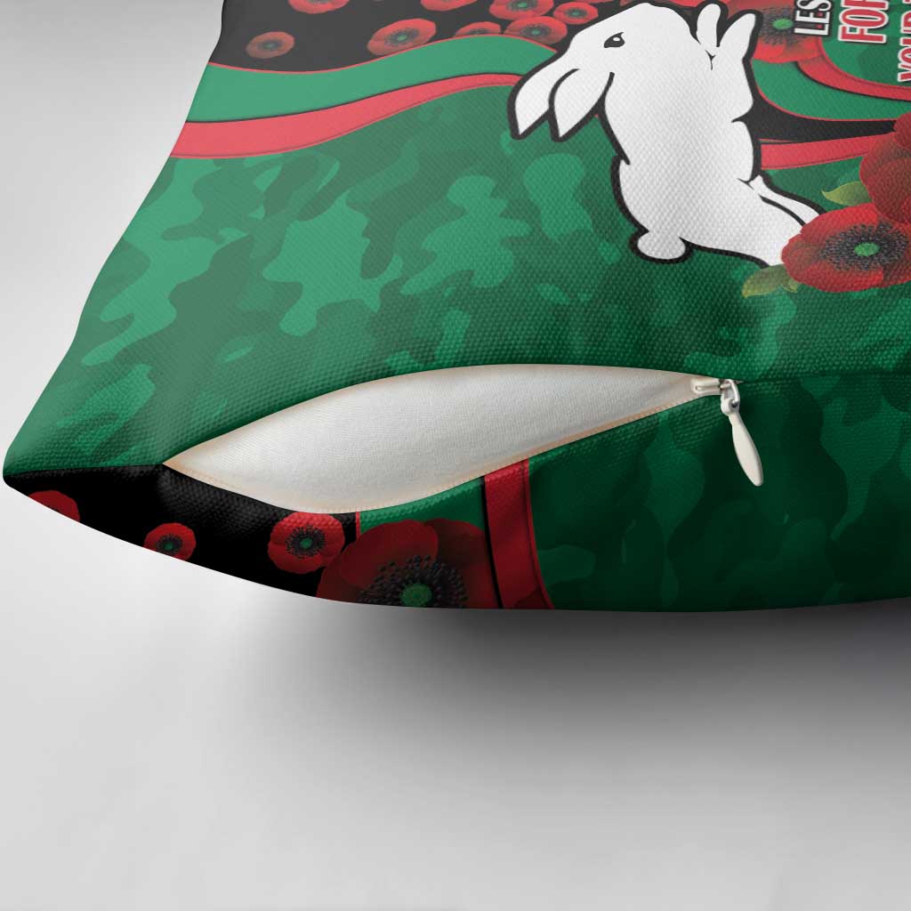 South Sydney Rabbitohs ANZAC Personalised Pillow Cover Lest We Forget Poppy Camo
