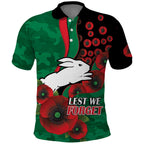 South Sydney Rabbitohs ANZAC Personalised Polo Shirt Lest We Forget Poppy Camo