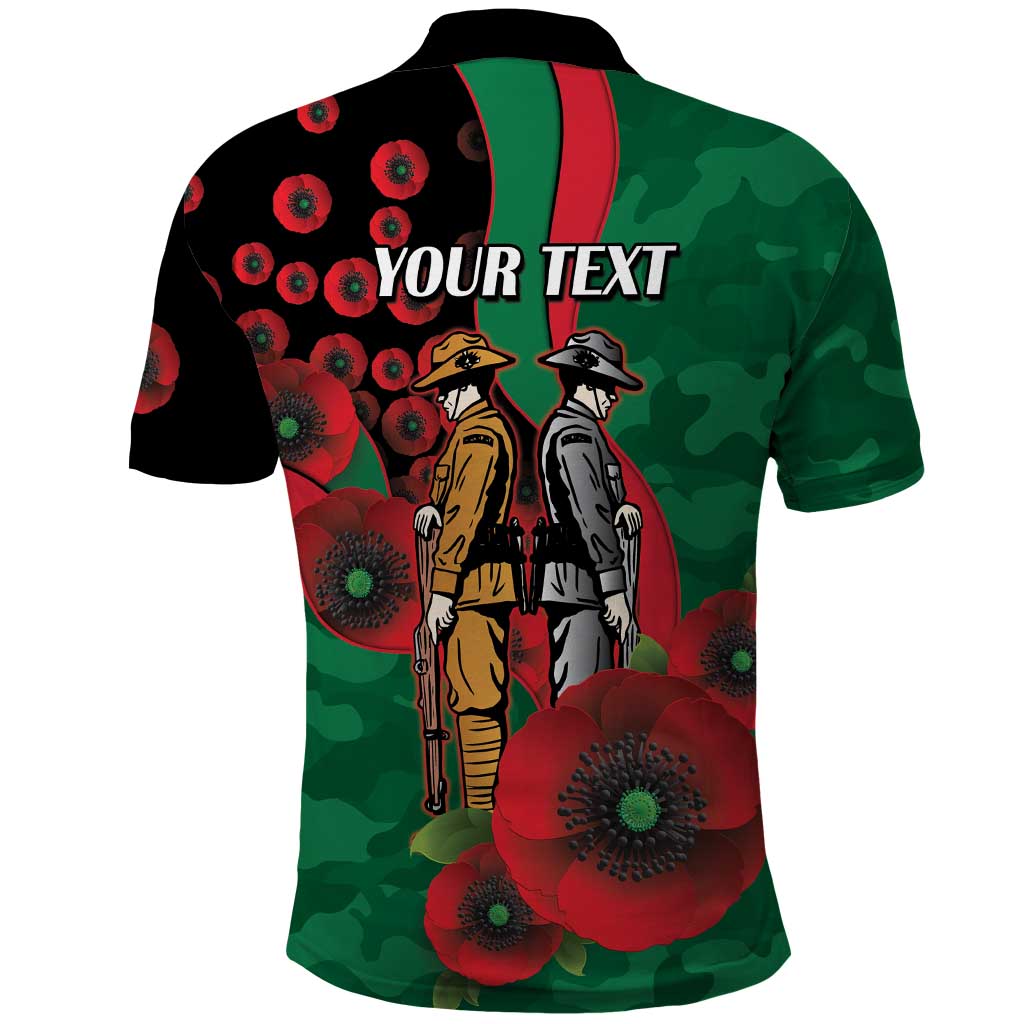 South Sydney Rabbitohs ANZAC Personalised Polo Shirt Lest We Forget Poppy Camo