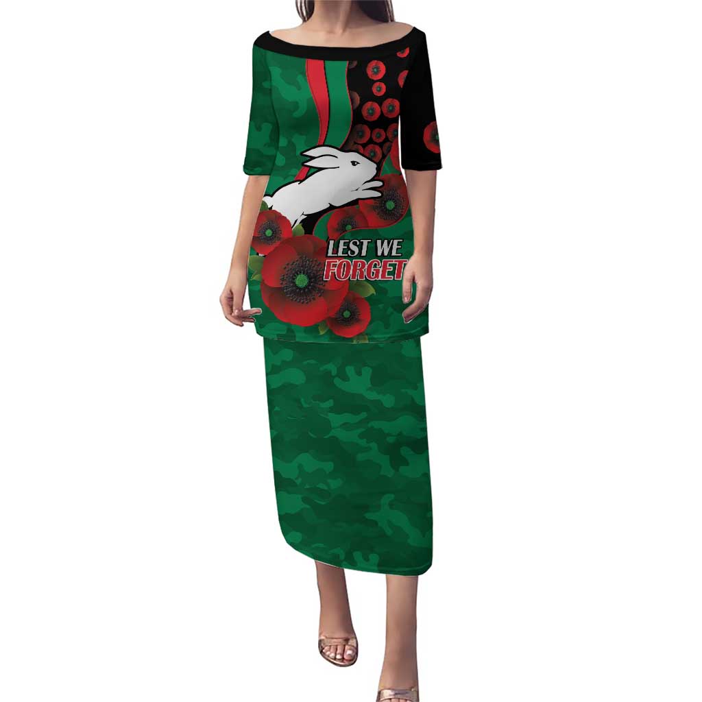 South Sydney Rabbitohs ANZAC Personalised Puletasi Lest We Forget Poppy Camo