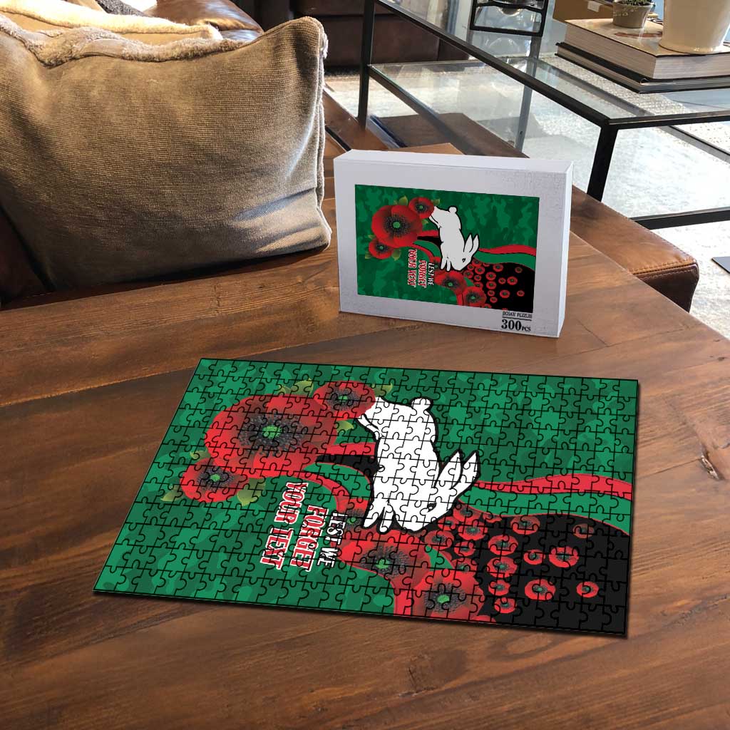 South Sydney Rabbitohs ANZAC Personalised Puzzle Lest We Forget Poppy Camo