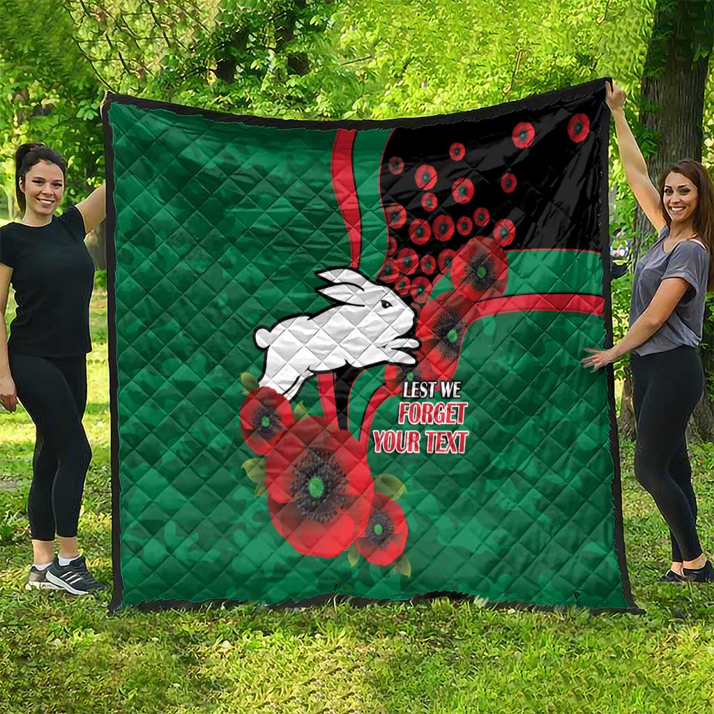South Sydney Rabbitohs ANZAC Personalised Quilt Lest We Forget Poppy Camo