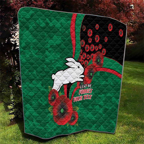 South Sydney Rabbitohs ANZAC Personalised Quilt Lest We Forget Poppy Camo