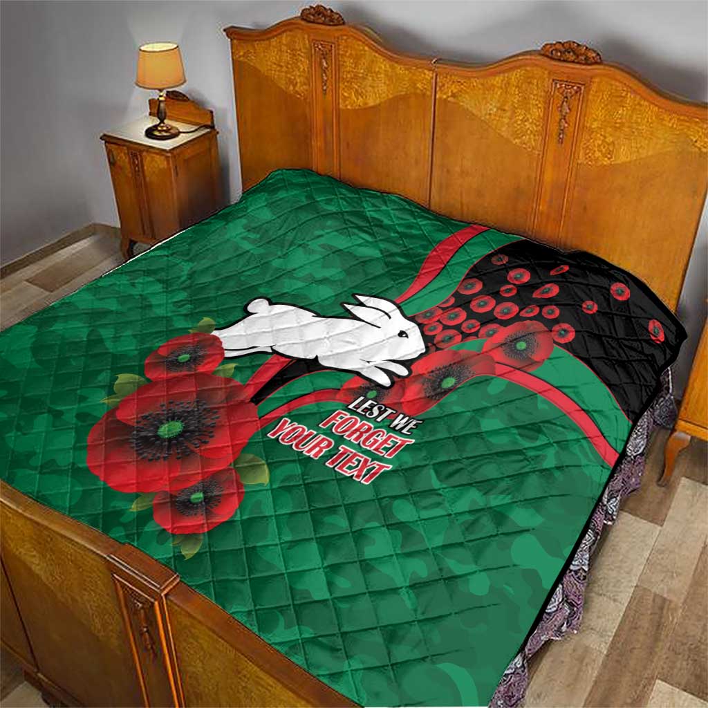 South Sydney Rabbitohs ANZAC Personalised Quilt Lest We Forget Poppy Camo