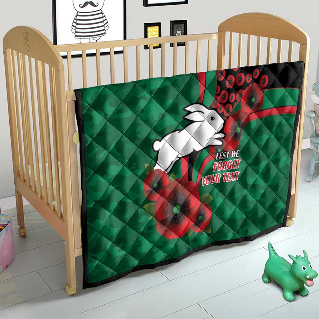 South Sydney Rabbitohs ANZAC Personalised Quilt Lest We Forget Poppy Camo