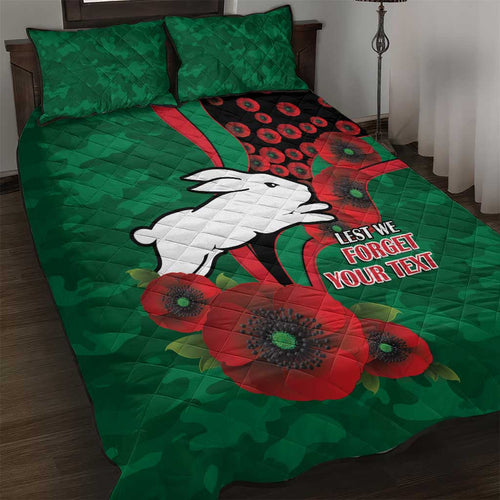 South Sydney Rabbitohs ANZAC Personalised Quilt Bed Set Lest We Forget Poppy Camo