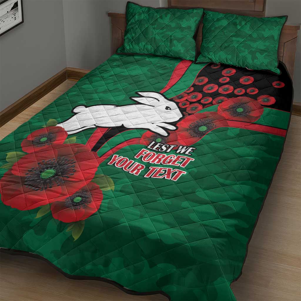 South Sydney Rabbitohs ANZAC Personalised Quilt Bed Set Lest We Forget Poppy Camo