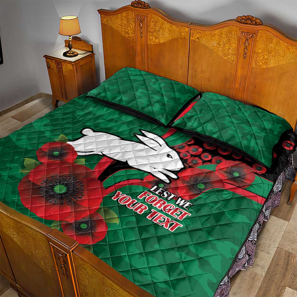 South Sydney Rabbitohs ANZAC Personalised Quilt Bed Set Lest We Forget Poppy Camo