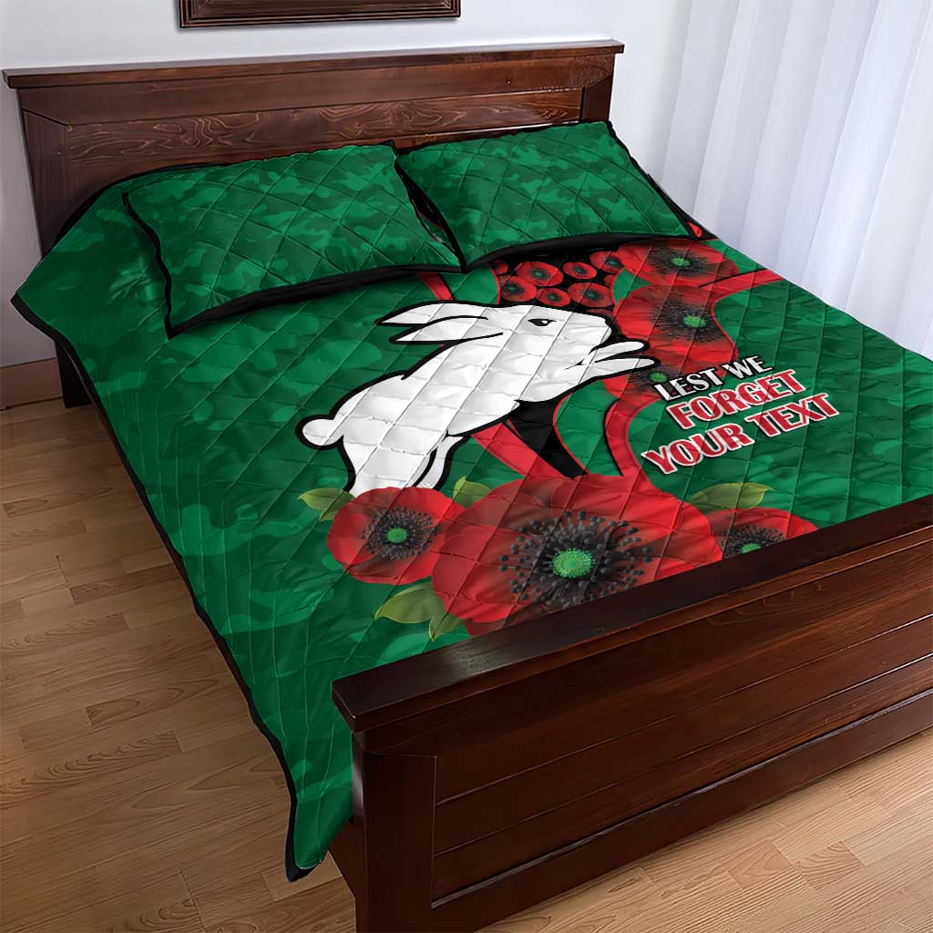South Sydney Rabbitohs ANZAC Personalised Quilt Bed Set Lest We Forget Poppy Camo
