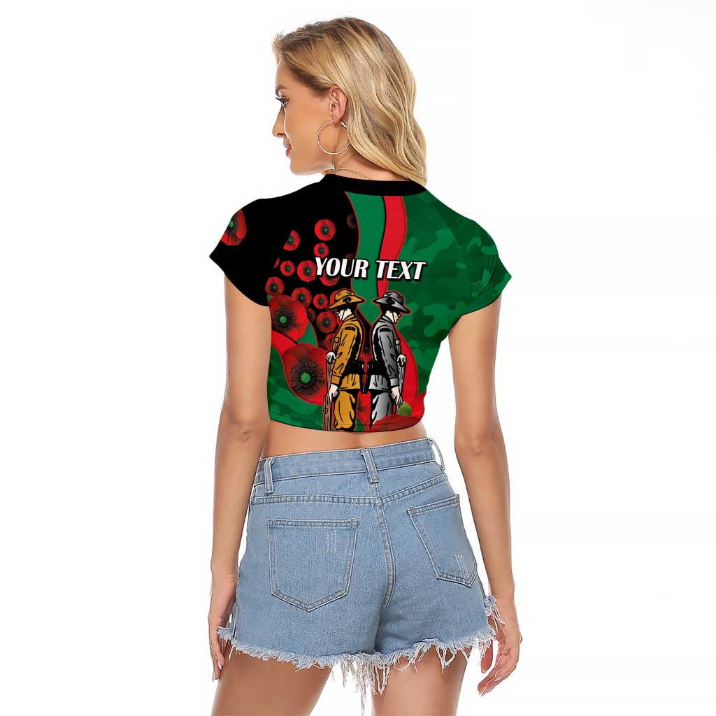 South Sydney Rabbitohs ANZAC Personalised Raglan Cropped T Shirt Lest We Forget Poppy Camo
