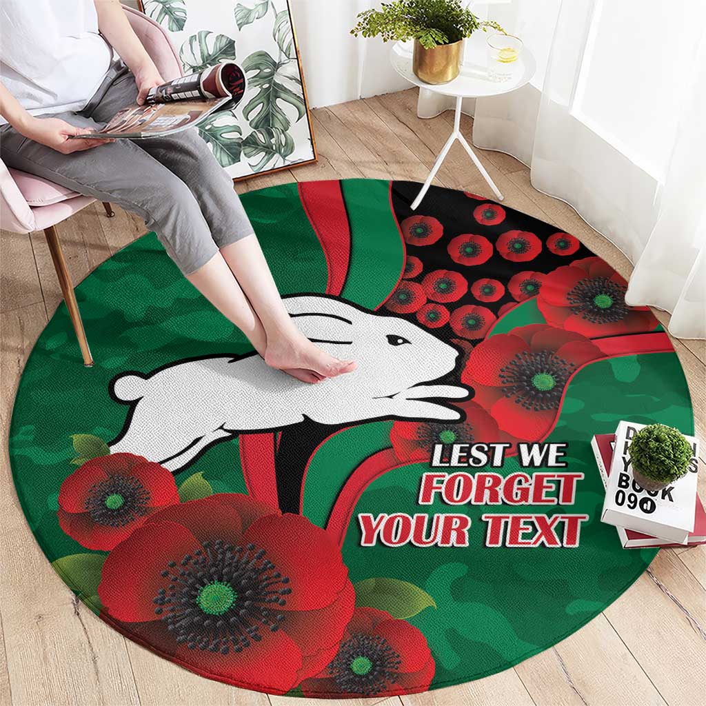 South Sydney Rabbitohs ANZAC Personalised Round Carpet Lest We Forget Poppy Camo