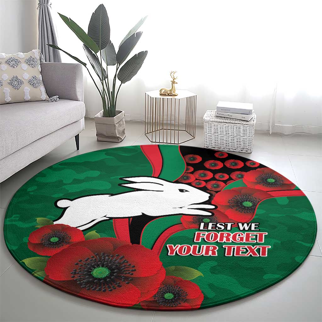 South Sydney Rabbitohs ANZAC Personalised Round Carpet Lest We Forget Poppy Camo