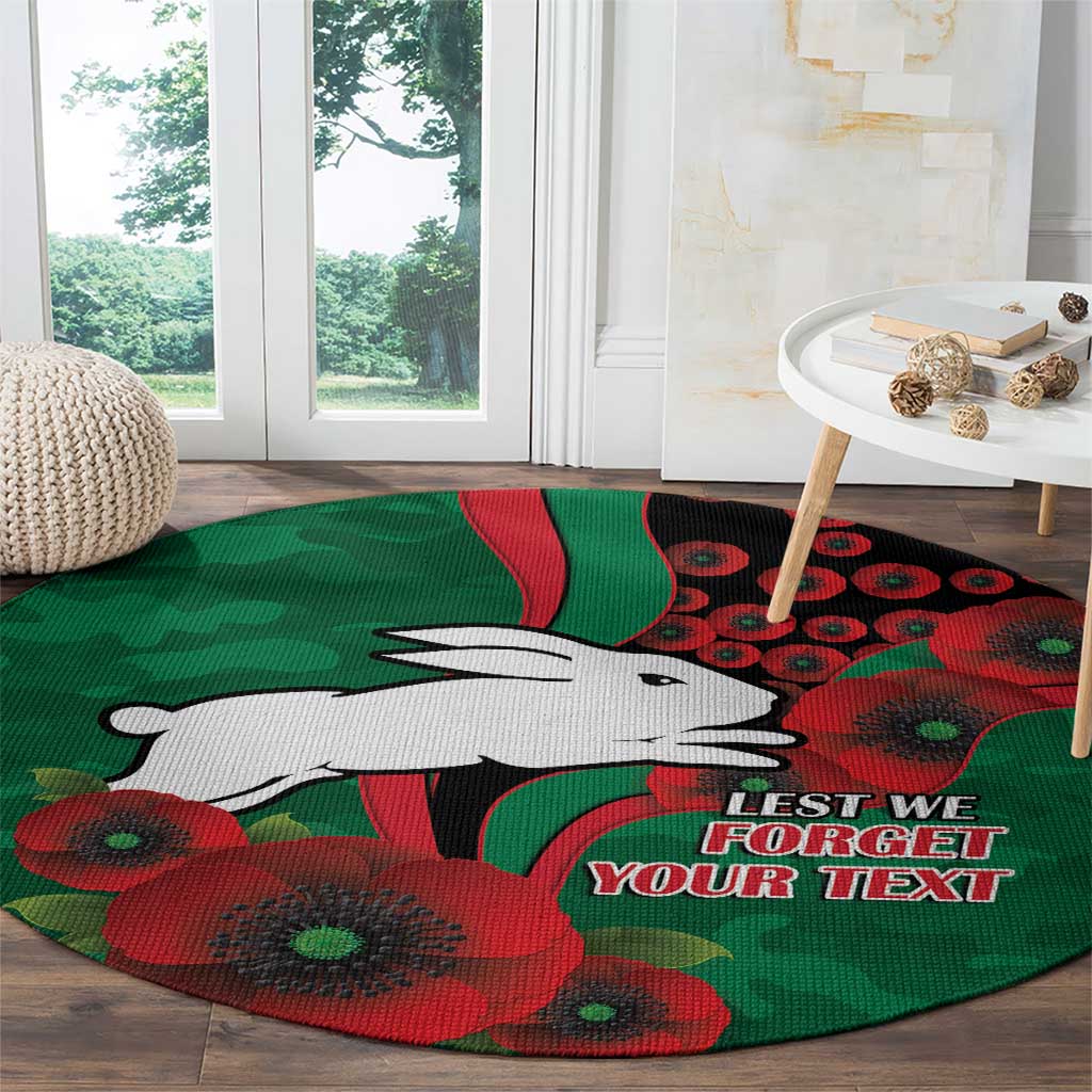 South Sydney Rabbitohs ANZAC Personalised Round Carpet Lest We Forget Poppy Camo