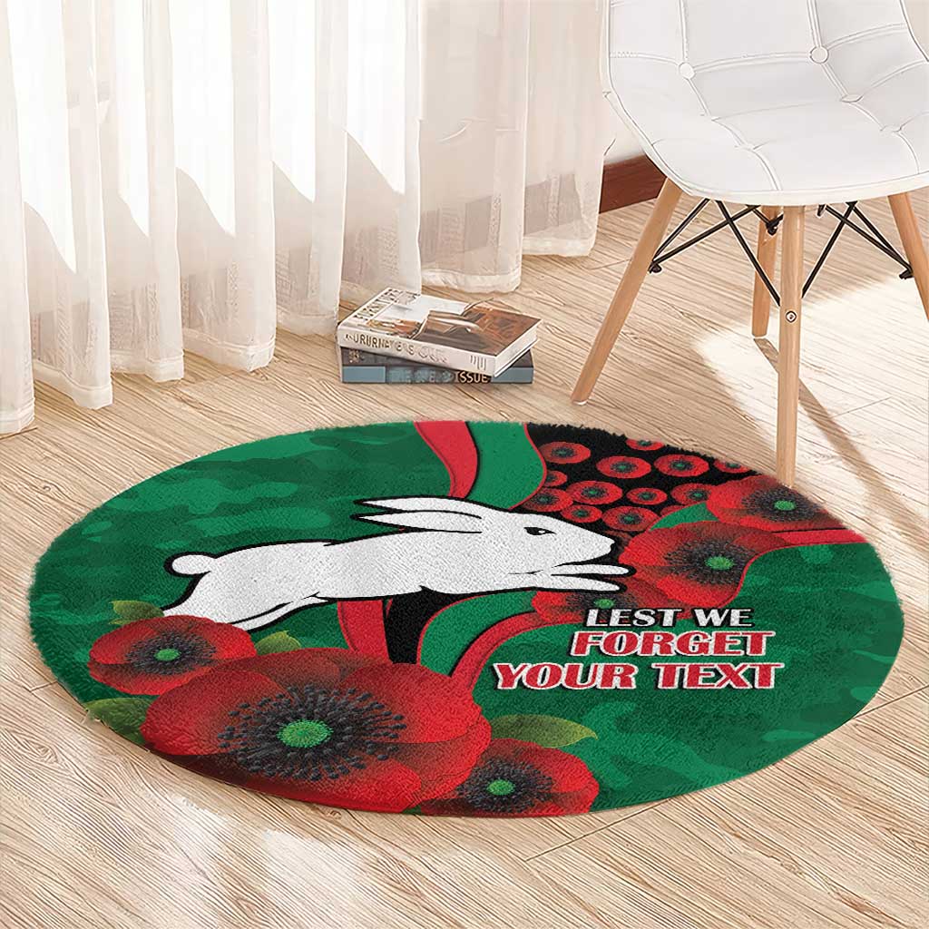 South Sydney Rabbitohs ANZAC Personalised Round Carpet Lest We Forget Poppy Camo