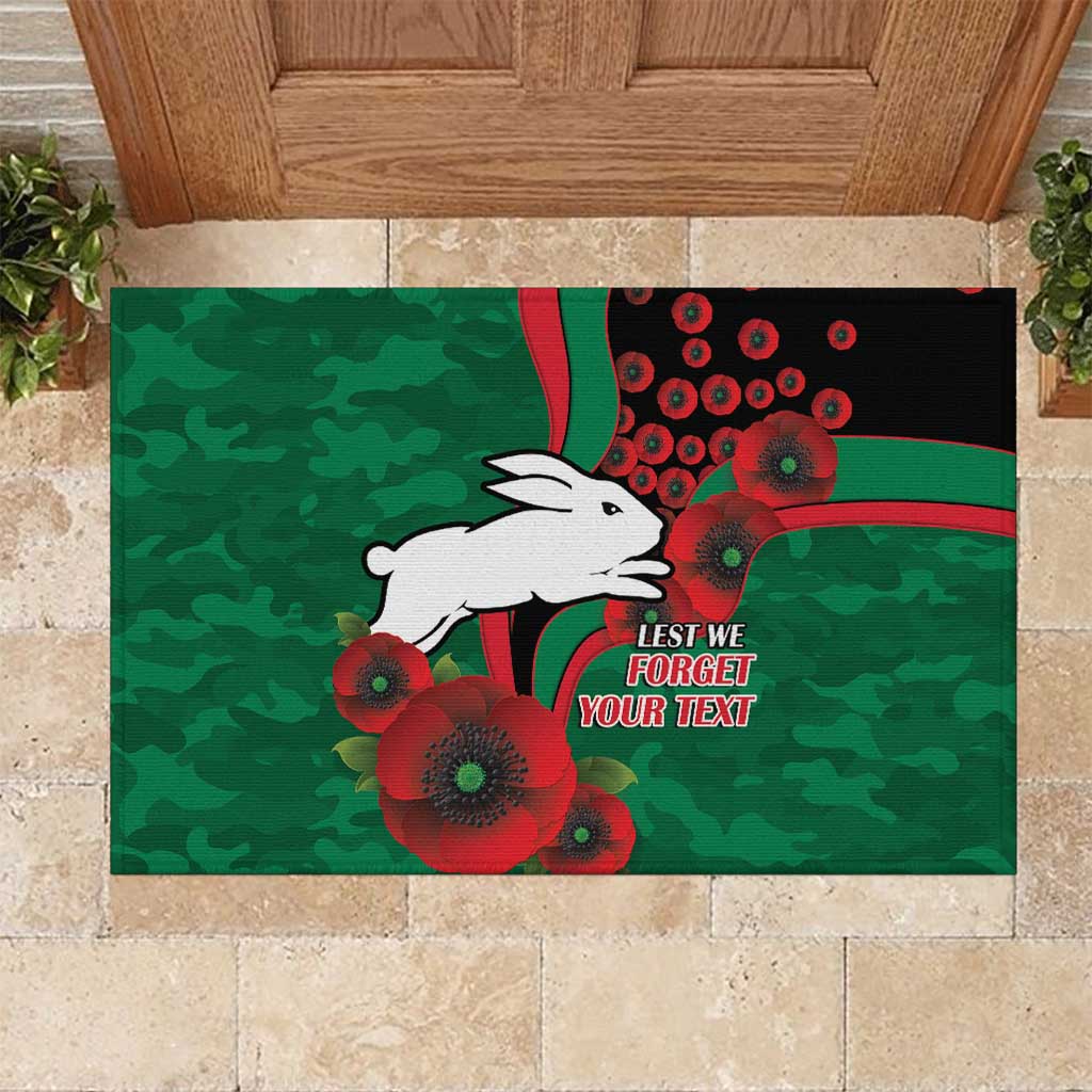 South Sydney Rabbitohs ANZAC Personalised Rubber Doormat Lest We Forget Poppy Camo