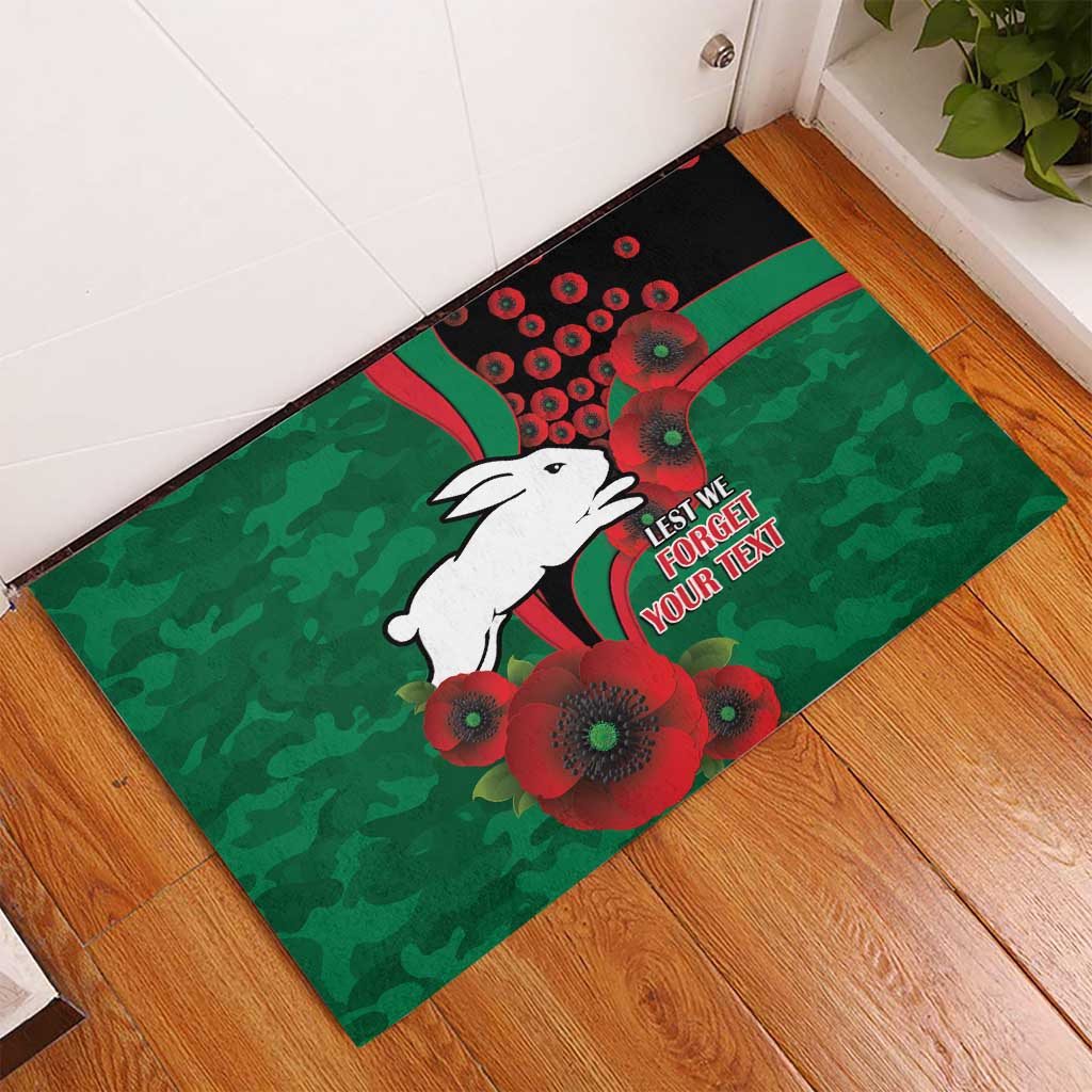 South Sydney Rabbitohs ANZAC Personalised Rubber Doormat Lest We Forget Poppy Camo