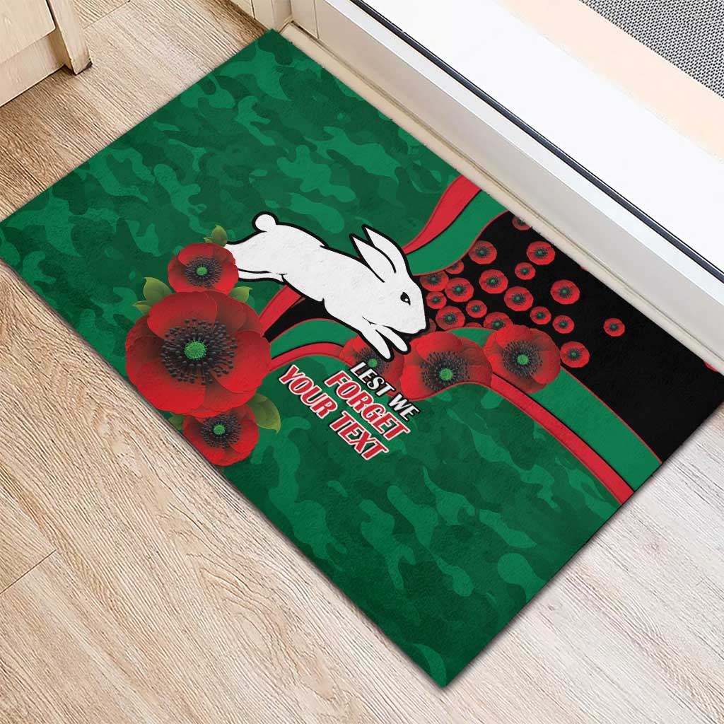 South Sydney Rabbitohs ANZAC Personalised Rubber Doormat Lest We Forget Poppy Camo