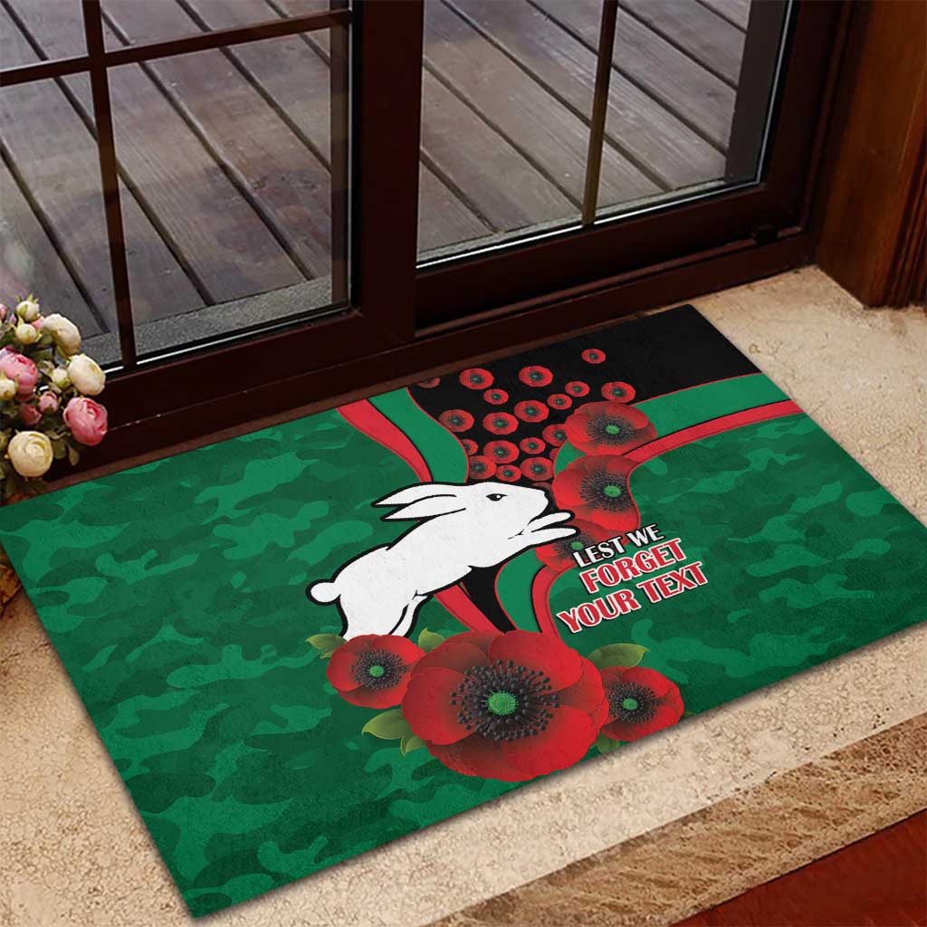 South Sydney Rabbitohs ANZAC Personalised Rubber Doormat Lest We Forget Poppy Camo