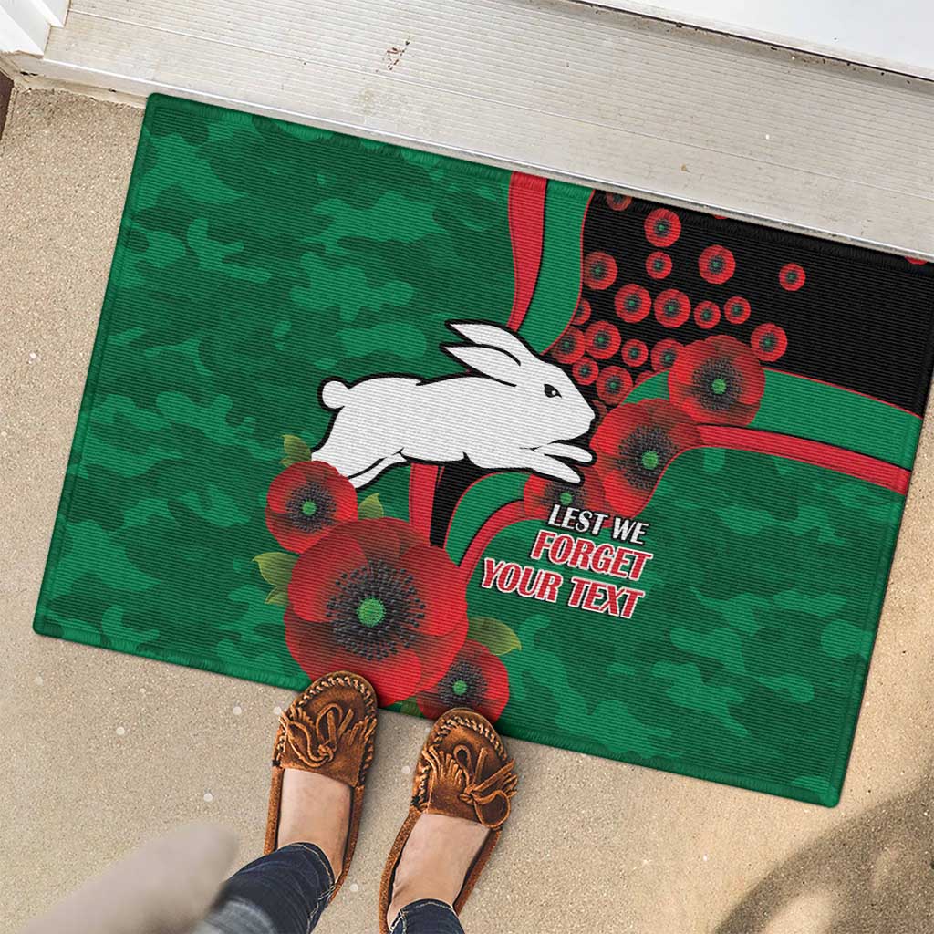 South Sydney Rabbitohs ANZAC Personalised Rubber Doormat Lest We Forget Poppy Camo