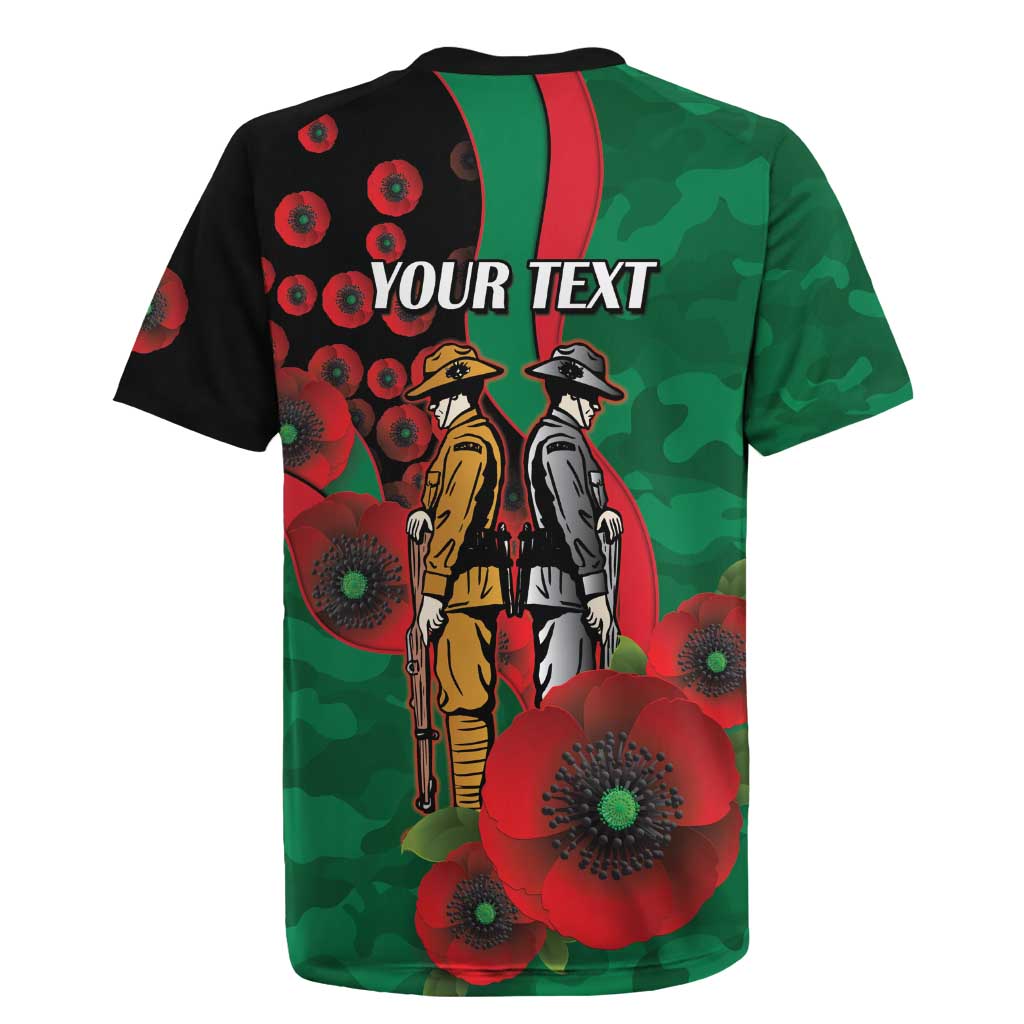 South Sydney Rabbitohs ANZAC Personalised Rugby Jersey Lest We Forget Poppy Camo