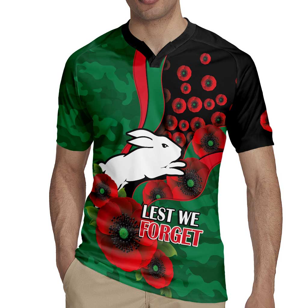 South Sydney Rabbitohs ANZAC Personalised Rugby Jersey Lest We Forget Poppy Camo