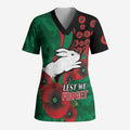 South Sydney Rabbitohs ANZAC Personalised Scrub Top Lest We Forget Poppy Camo