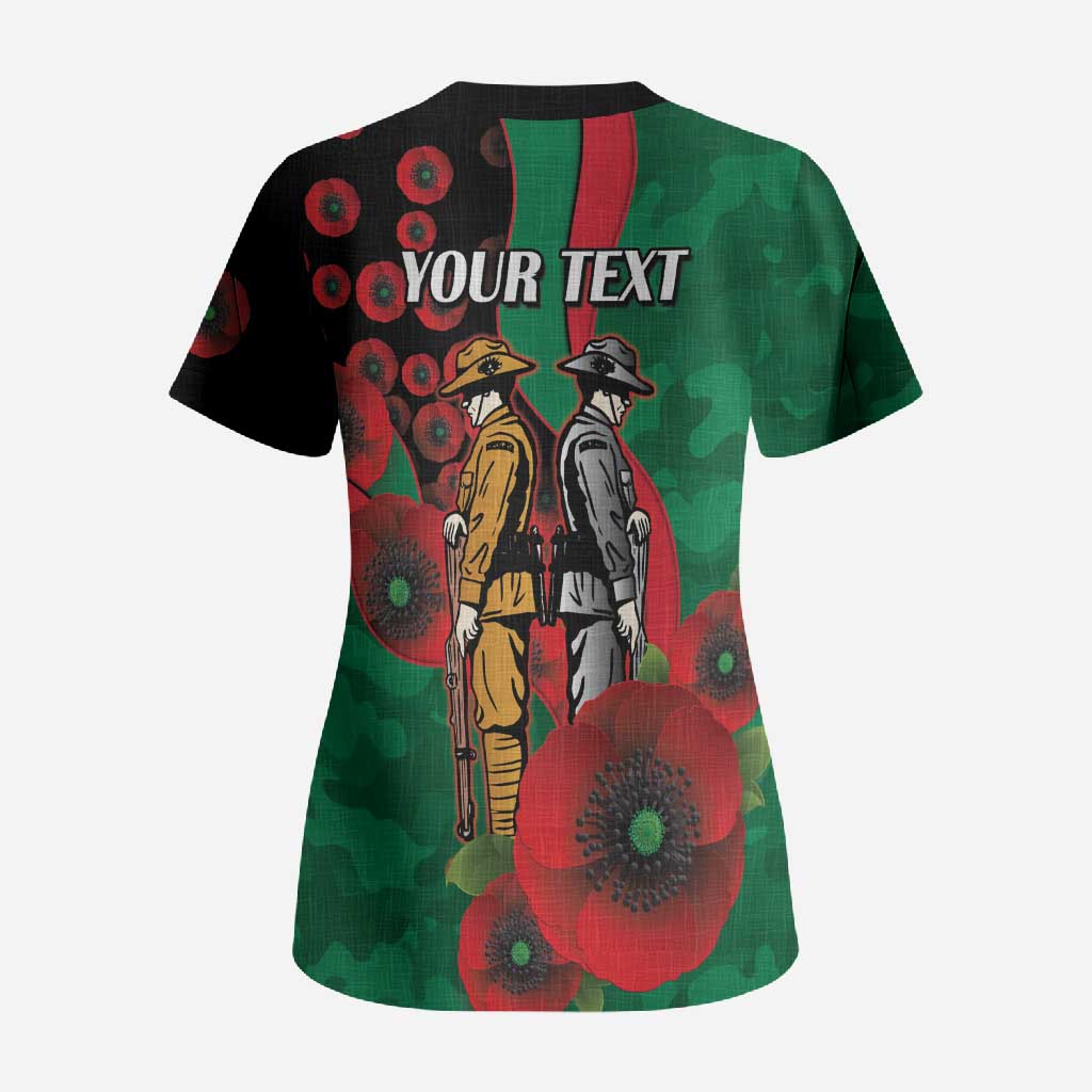 South Sydney Rabbitohs ANZAC Personalised Scrub Top Lest We Forget Poppy Camo