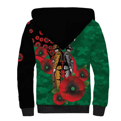 South Sydney Rabbitohs ANZAC Personalised Sherpa Hoodie Lest We Forget Poppy Camo