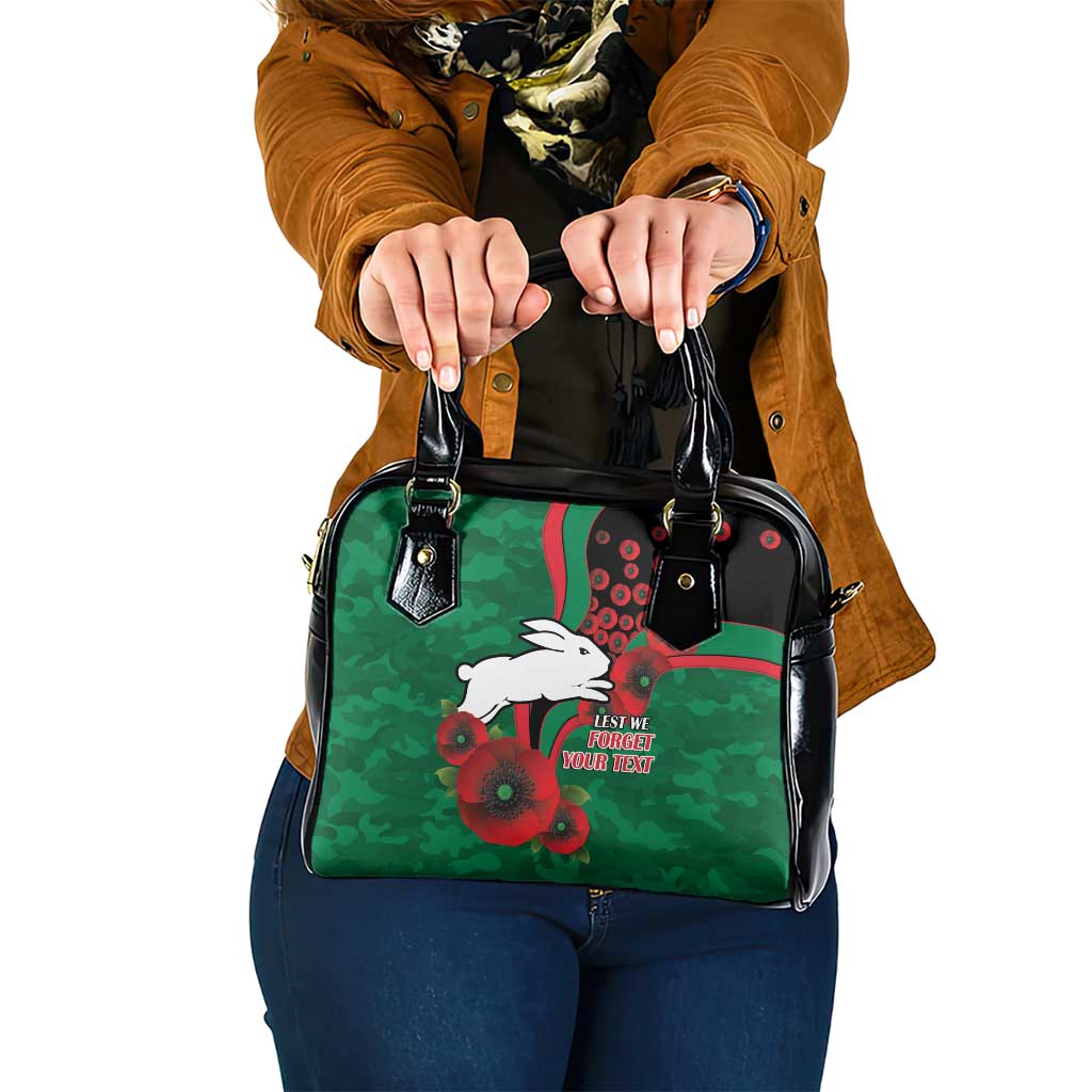 South Sydney Rabbitohs ANZAC Personalised Shoulder Handbag Lest We Forget Poppy Camo