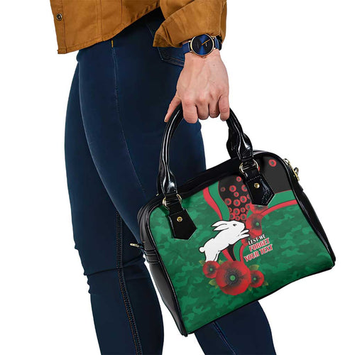 South Sydney Rabbitohs ANZAC Personalised Shoulder Handbag Lest We Forget Poppy Camo