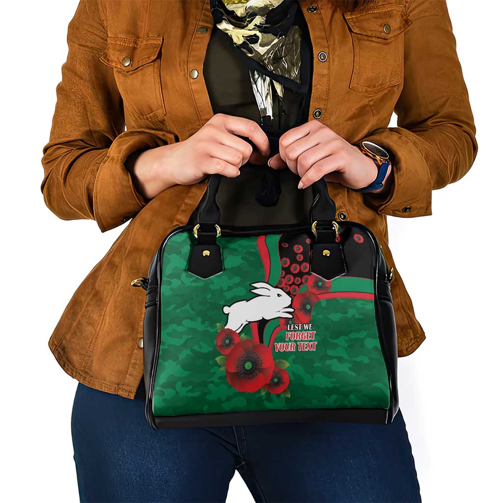 South Sydney Rabbitohs ANZAC Personalised Shoulder Handbag Lest We Forget Poppy Camo