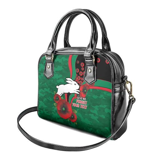 South Sydney Rabbitohs ANZAC Personalised Shoulder Handbag Lest We Forget Poppy Camo