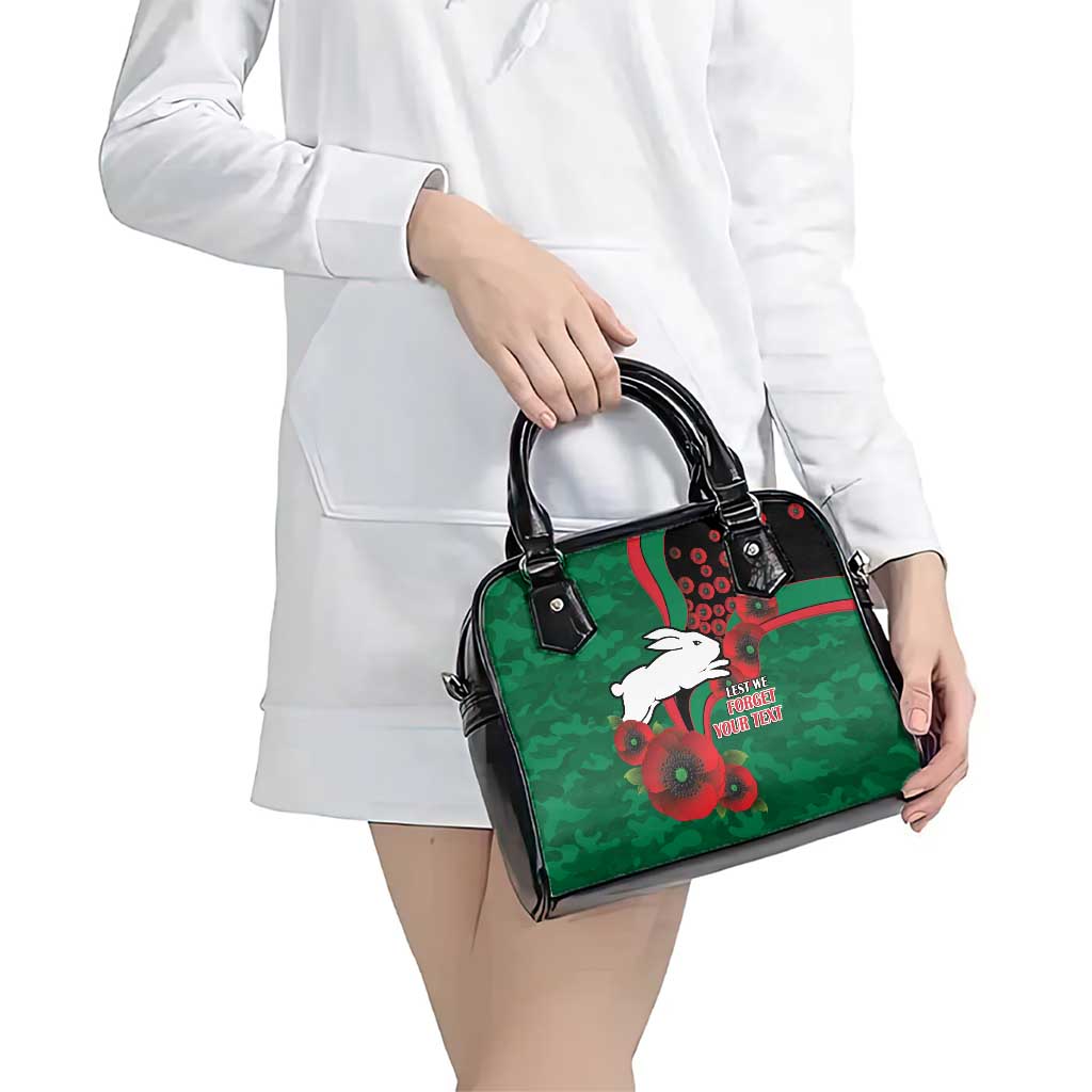South Sydney Rabbitohs ANZAC Personalised Shoulder Handbag Lest We Forget Poppy Camo