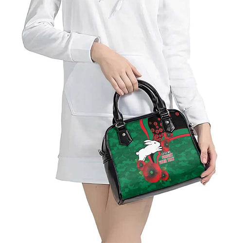 South Sydney Rabbitohs ANZAC Personalised Shoulder Handbag Lest We Forget Poppy Camo