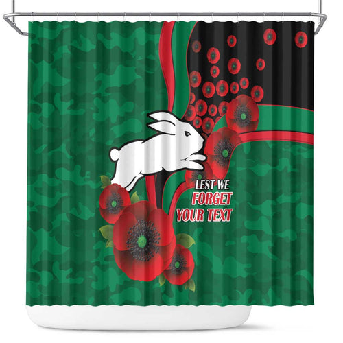 South Sydney Rabbitohs ANZAC Personalised Shower Curtain Lest We Forget Poppy Camo