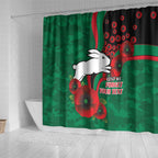 South Sydney Rabbitohs ANZAC Personalised Shower Curtain Lest We Forget Poppy Camo
