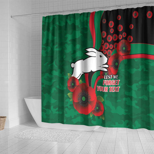 South Sydney Rabbitohs ANZAC Personalised Shower Curtain Lest We Forget Poppy Camo