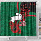 South Sydney Rabbitohs ANZAC Personalised Shower Curtain Lest We Forget Poppy Camo