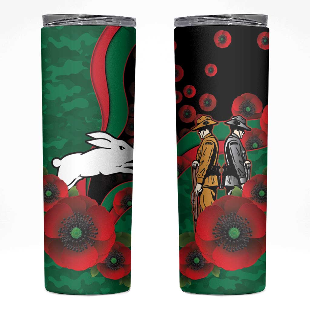 South Sydney Rabbitohs ANZAC Personalised Skinny Tumbler Lest We Forget Poppy Camo
